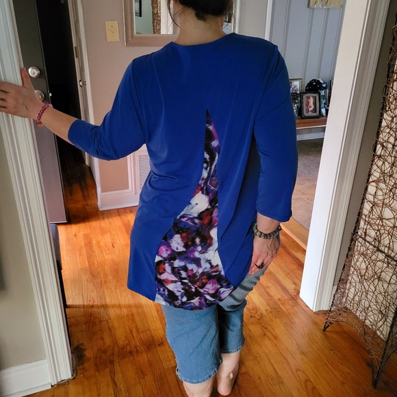 CATHERINES Black Label Hi-Low Myrtle Tunic Art Deco Pattern V Back Size 0x 14/16 - Picture 7 of 16